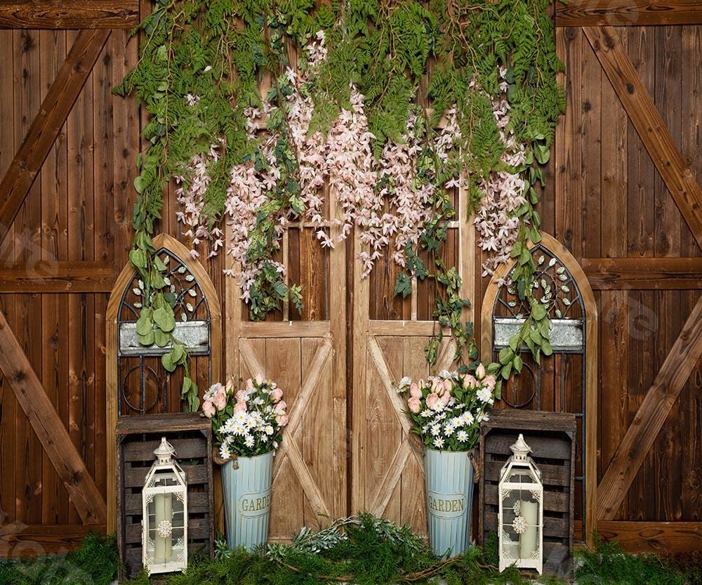 Kate春の花つる茶色の木製の壁の背景Emetselch設計