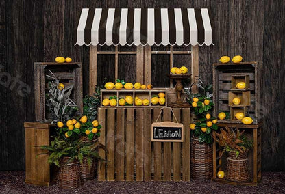 Kate夏のレモンスタンド木製の壁の背景Emetselch設計
