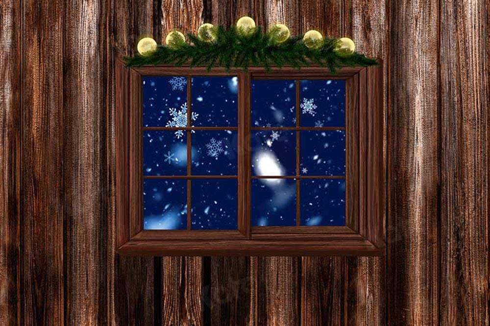 Kate クリスマス冬の木製窓の雪の背景Chain Photography設計