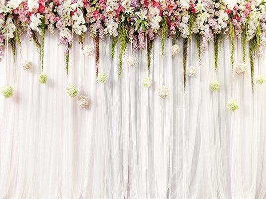 Kate結婚式の背景白いカーテンは花の背景を飾る