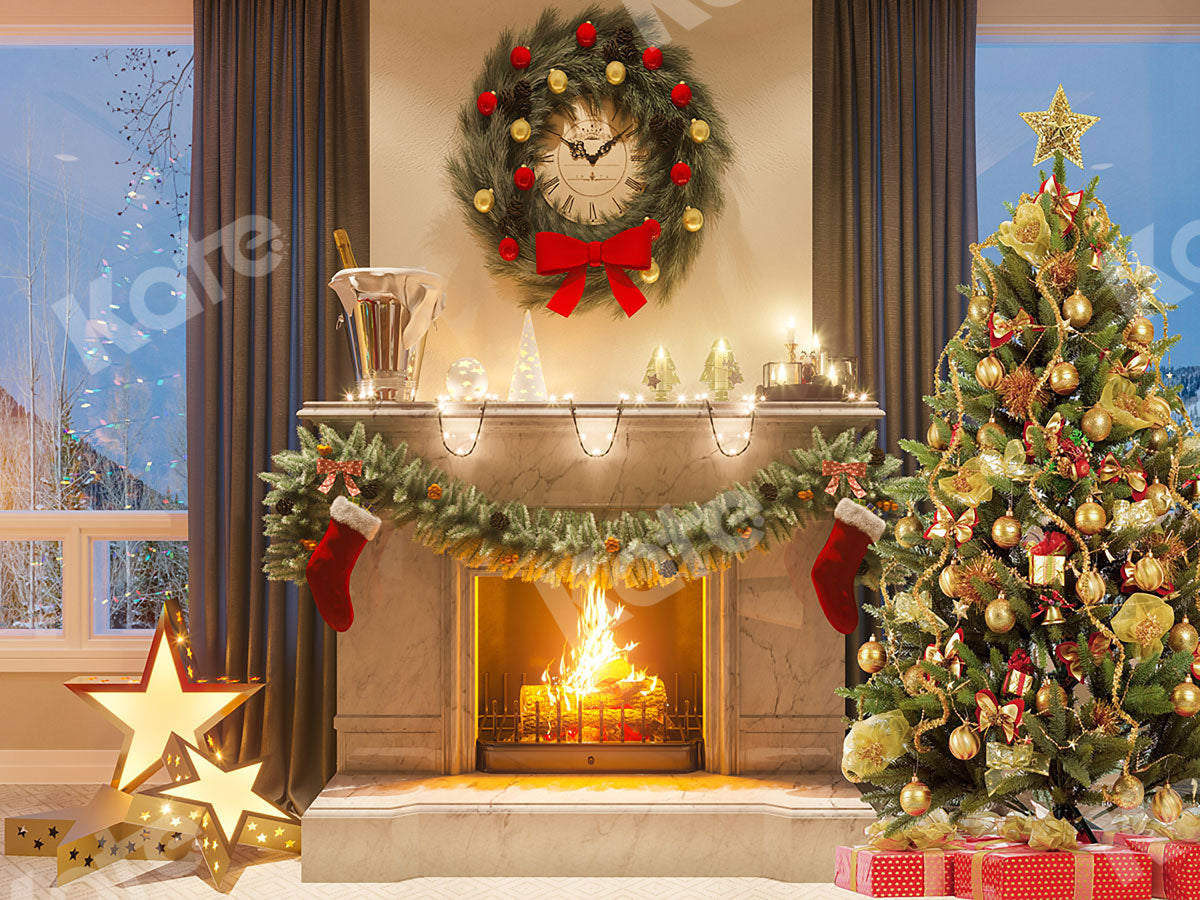 Kate ゴールデンクリスマス暖炉背景