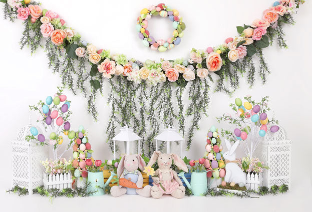 Kate ウサギと花のイースター背景布