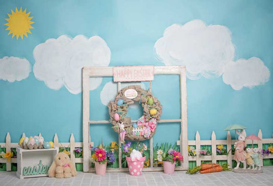 Kate ウサギの手すりの装飾イースター春の子供の写真撮影の背景