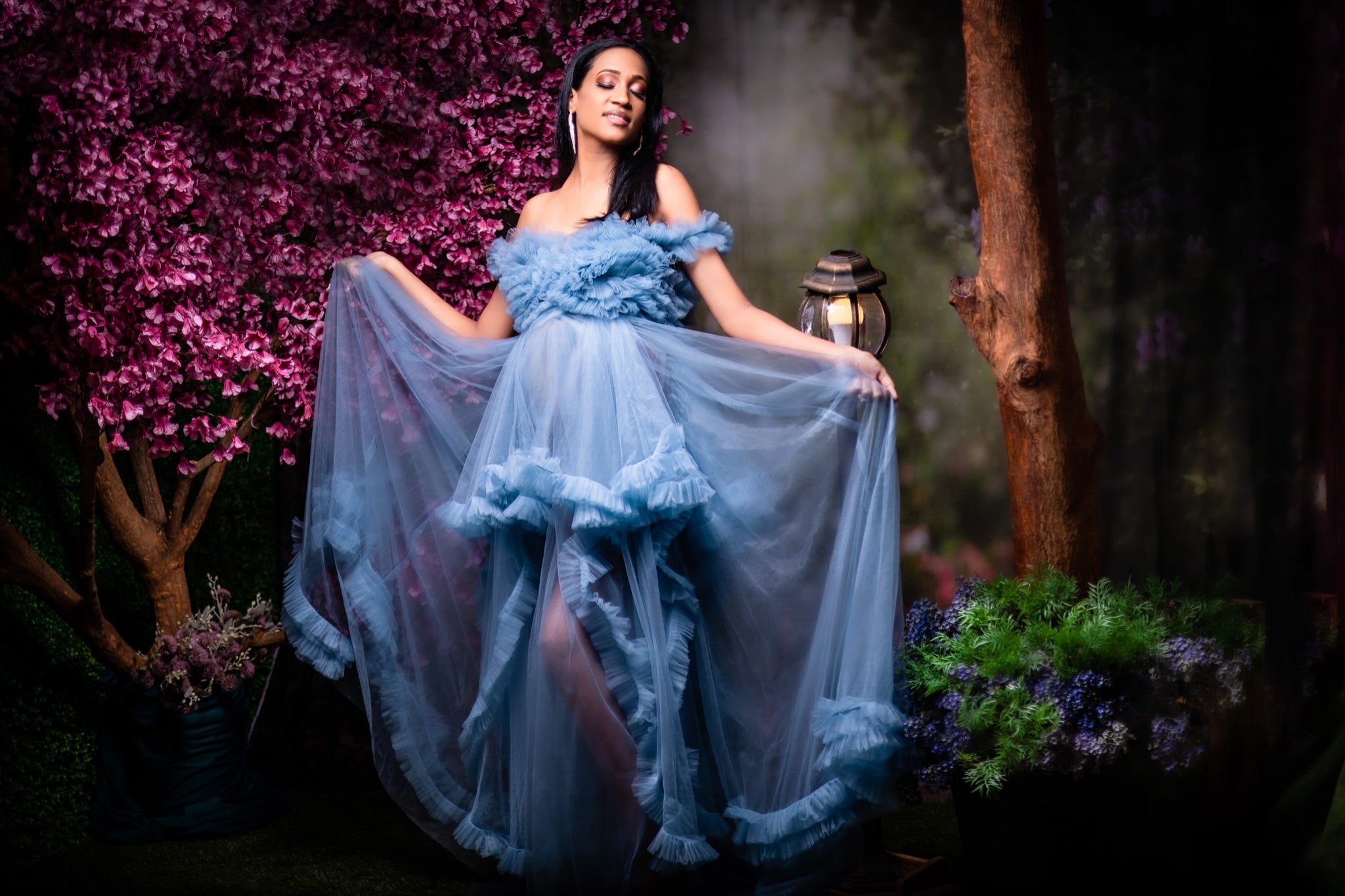 Kateピンクの花の庭の妖精ライト春の春夏背景布 写真撮影用