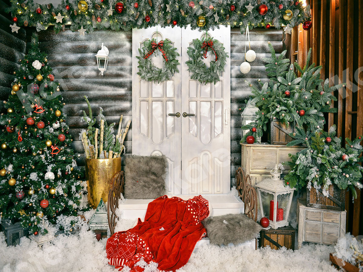 Kate 雪の正面玄関のクリスマスツリーの背景色