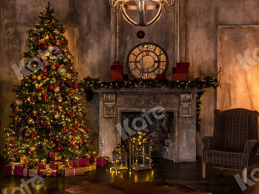 Kate レトロなクリスマスツリーの暖炉の背景