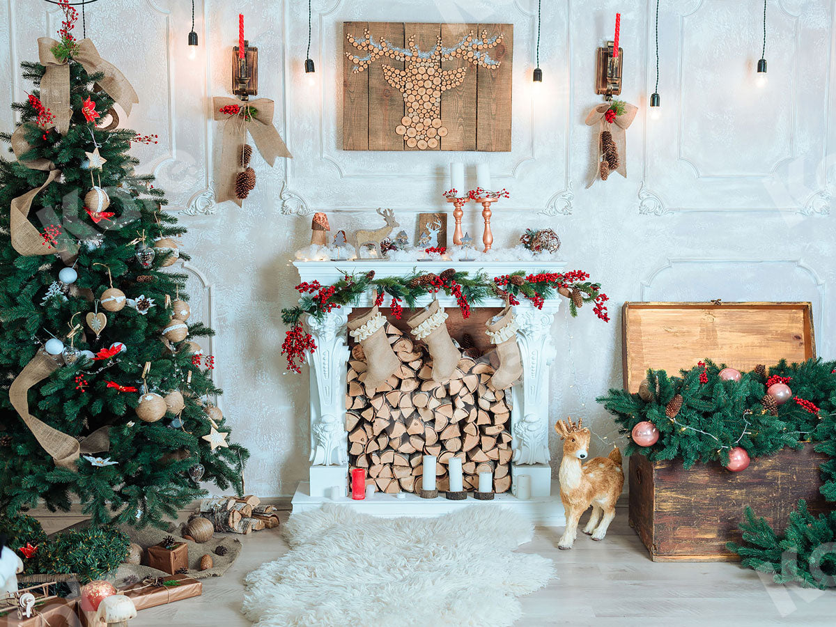 Kate 写真のクリスマスツリーの暖炉の背景