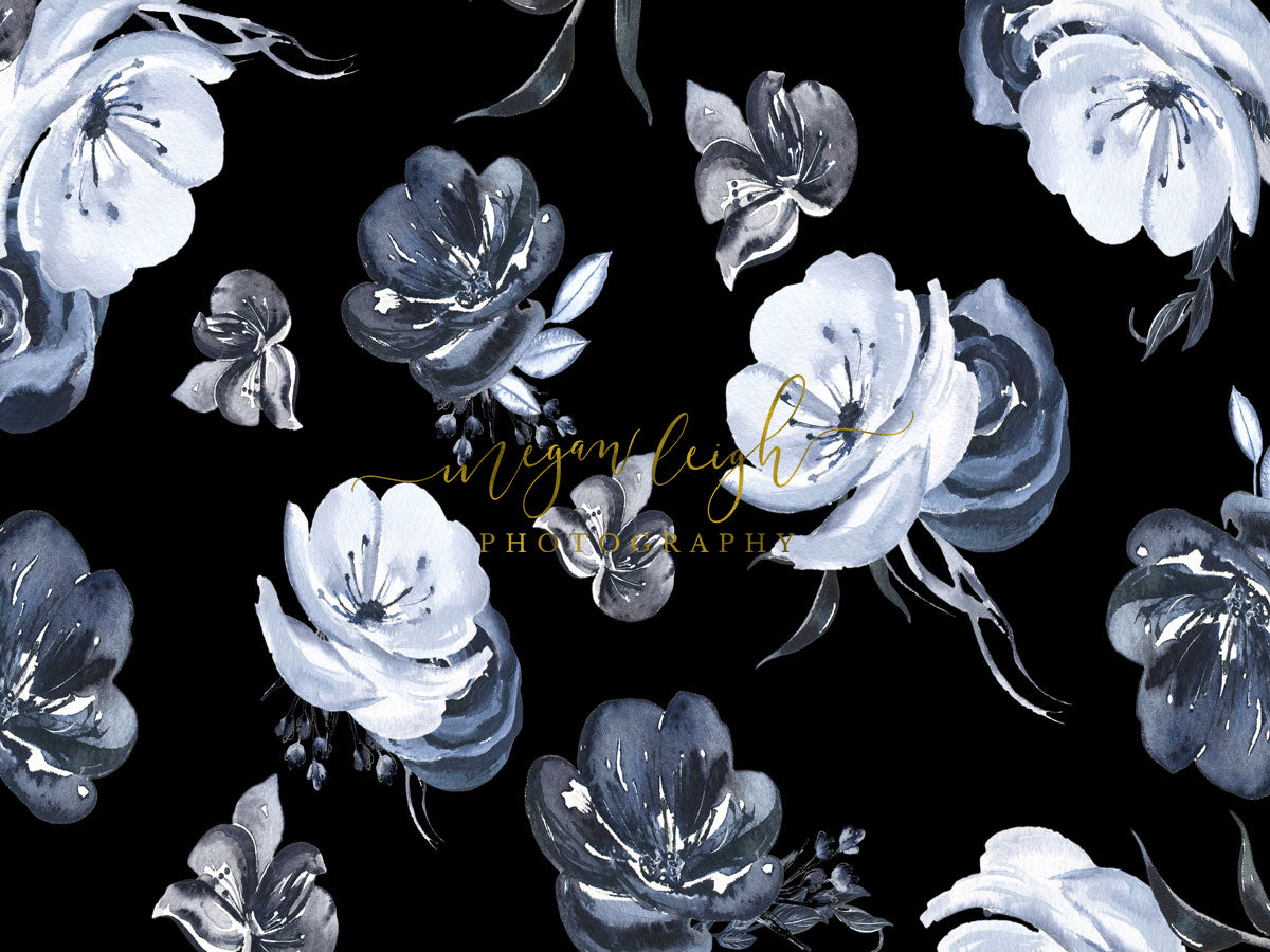 Kate 黒い背景にライト花の背景布