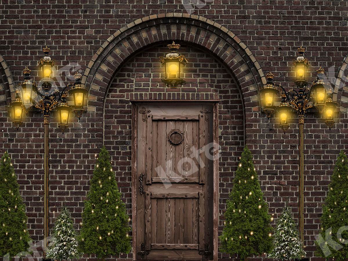 Kate レトロなクリスマスツリーのレンガの壁の背景 によって設計されたRosabell Photography