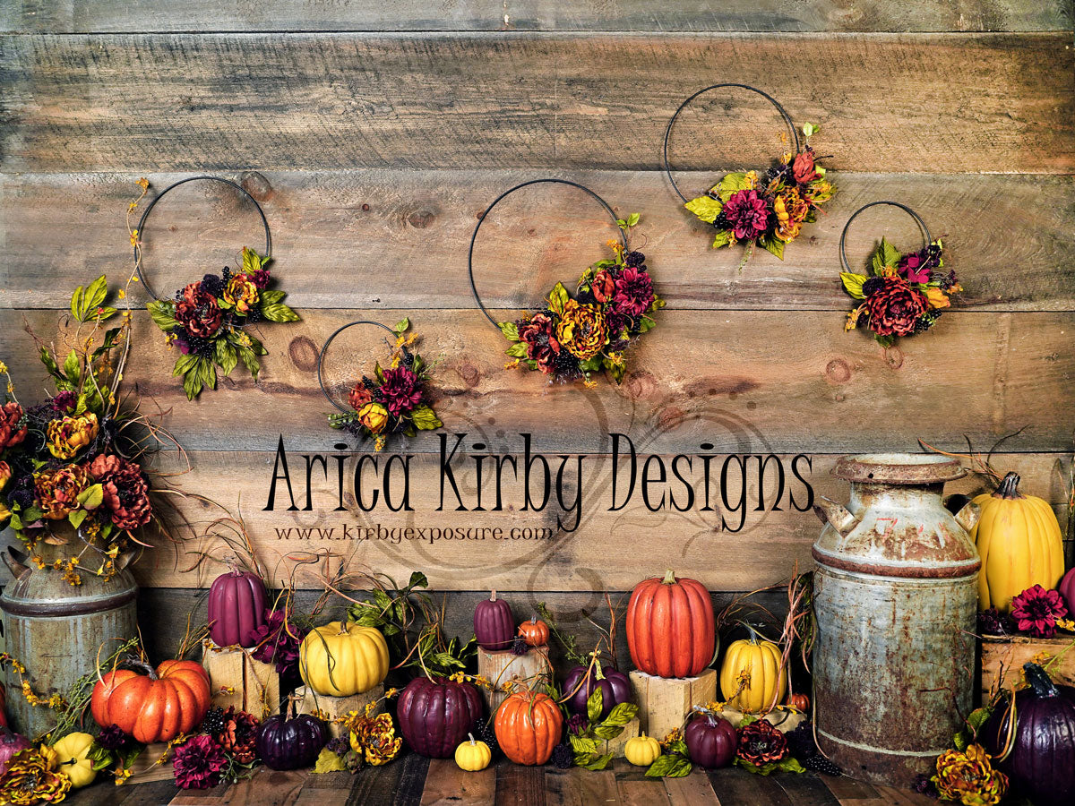 Kate 秋の花のフープとカボチャの背景によって設計された Arica Kirby