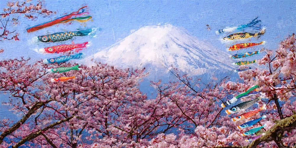 Kate 写真家のための富士山少年の日七五三桜の背景布