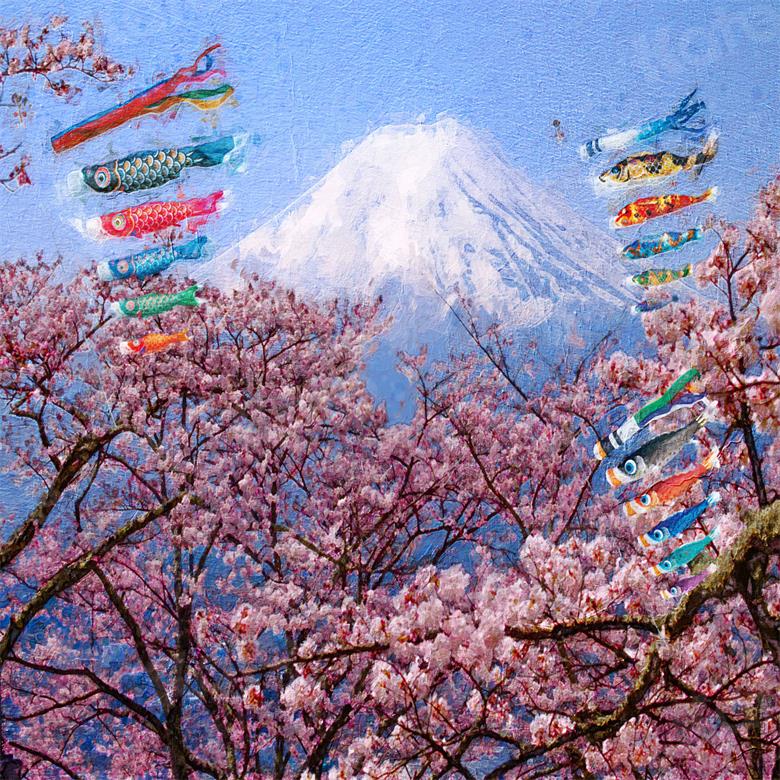 Kate 写真家のための富士山少年の日七五三桜の背景布