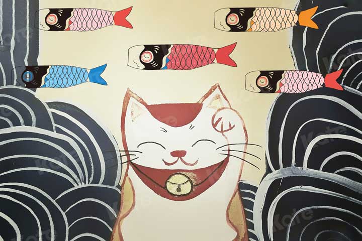 Kate鯉七五三男子の日幸運な猫写真家のための背景布