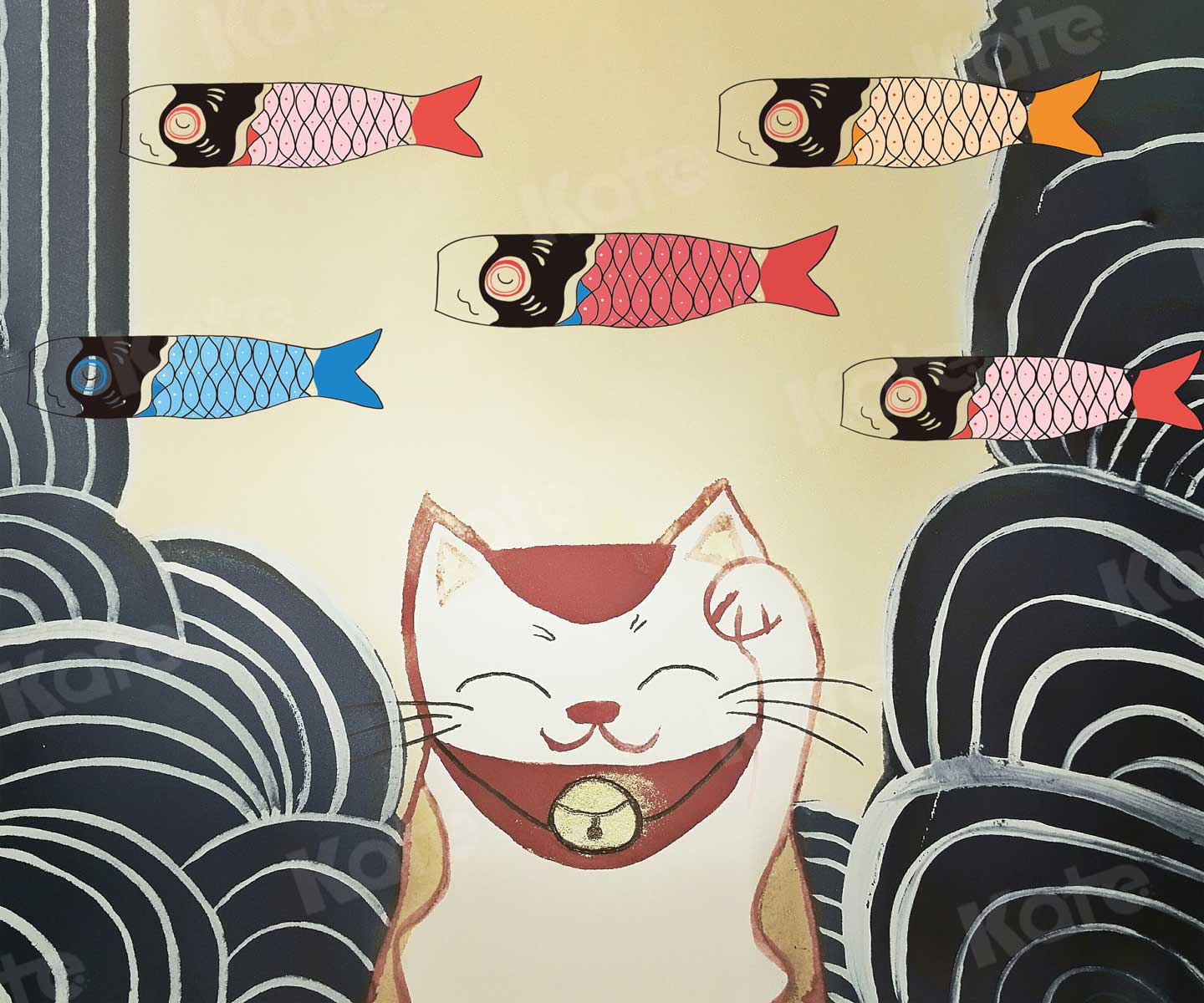 Kate鯉七五三男子の日幸運な猫写真家のための背景布
