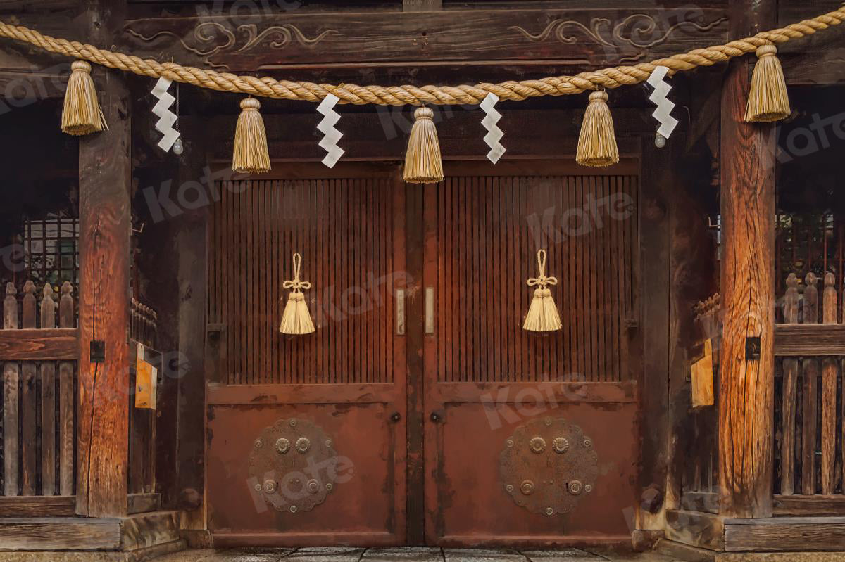 Kate七五三成人式男子の日女子の日 茶色の木製ドア レトロ神社写真家のための背景布