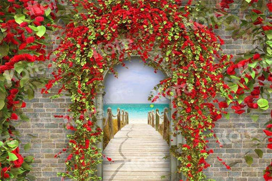写真撮影のためのkate花の壁の職業風景海辺の結婚式の背景