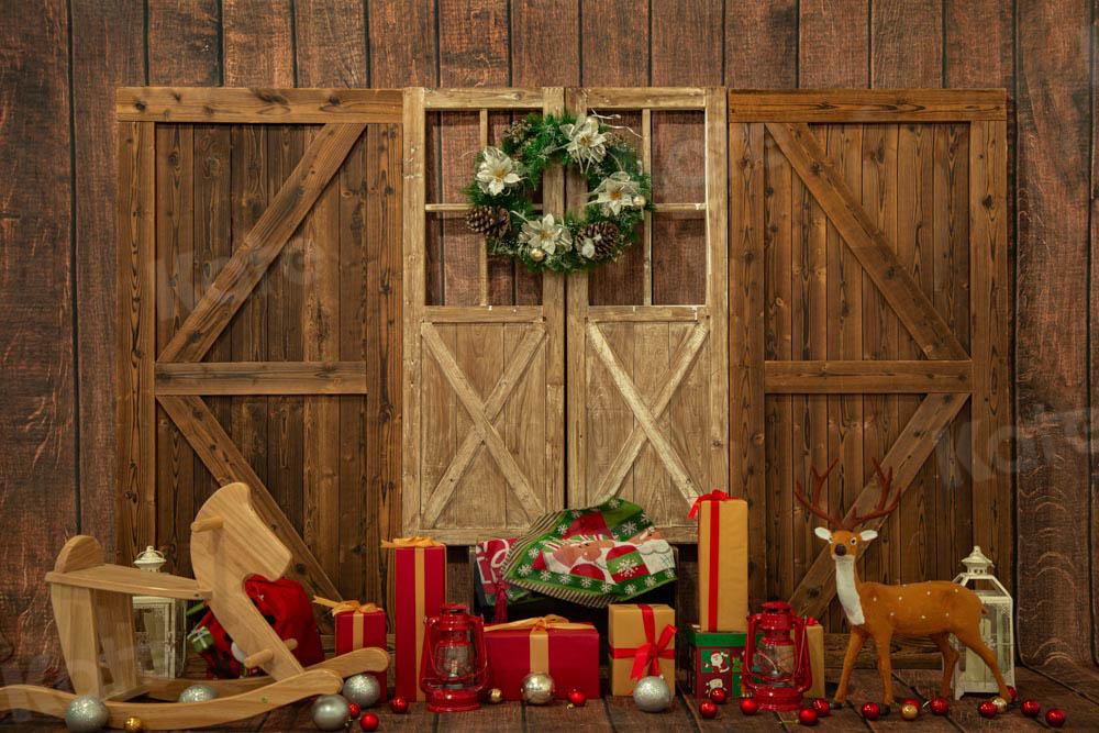 Emetselchによって設計されたkateクリスマス木製ドア背景ギフトエルク