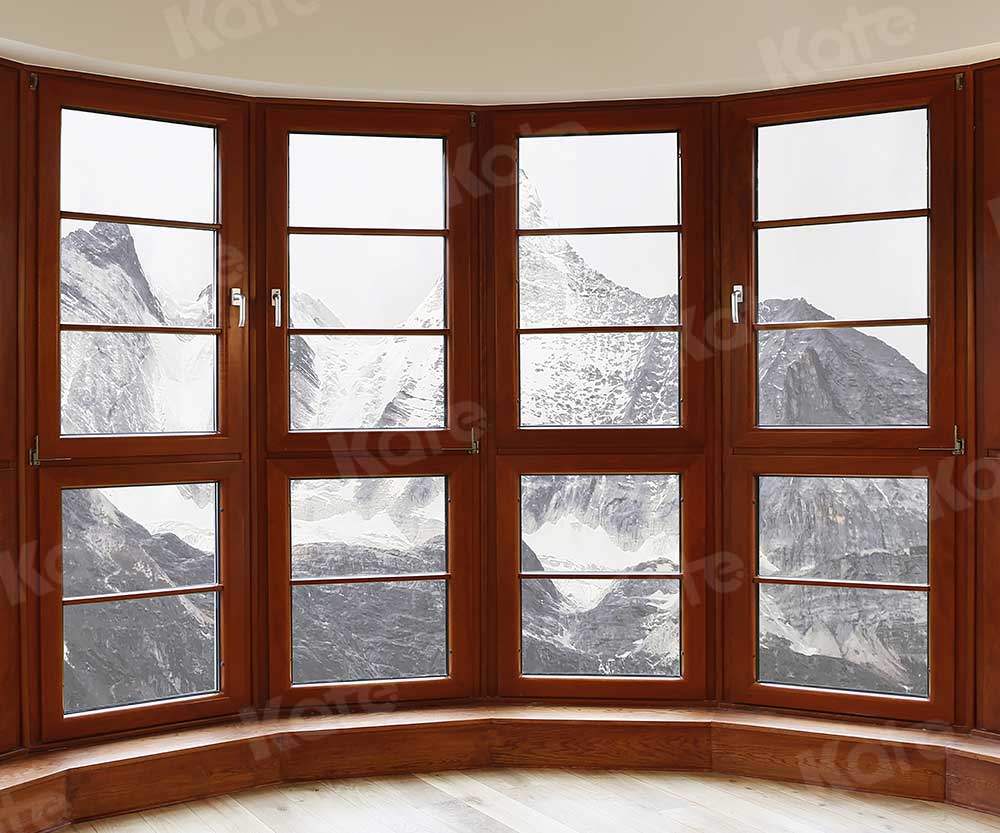 写真撮影のためのkate冬のフランス窓の背景雪山