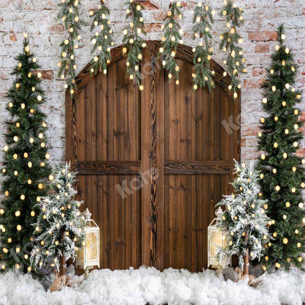 Kateクリスマスの背景納屋のドアれんが壁雪Emetselchデザイン
