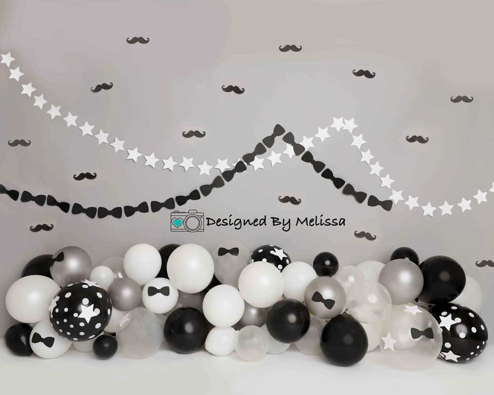 Kateメリッサキングによって設計された写真撮影のための黒と白のネクタイ口ひげの誕生日の背景