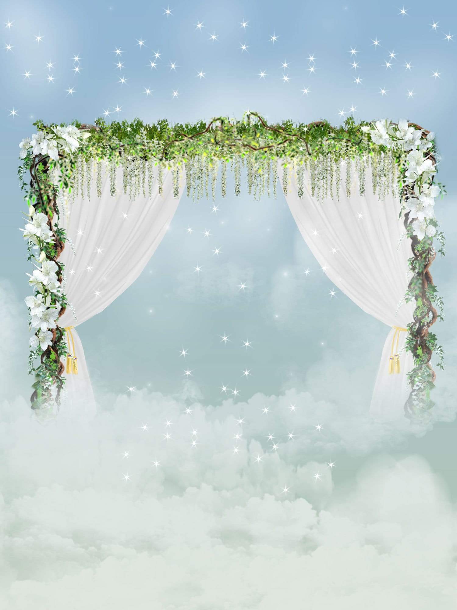 Kate 結婚式の花の白いカーテンキラキラ背景デザイン