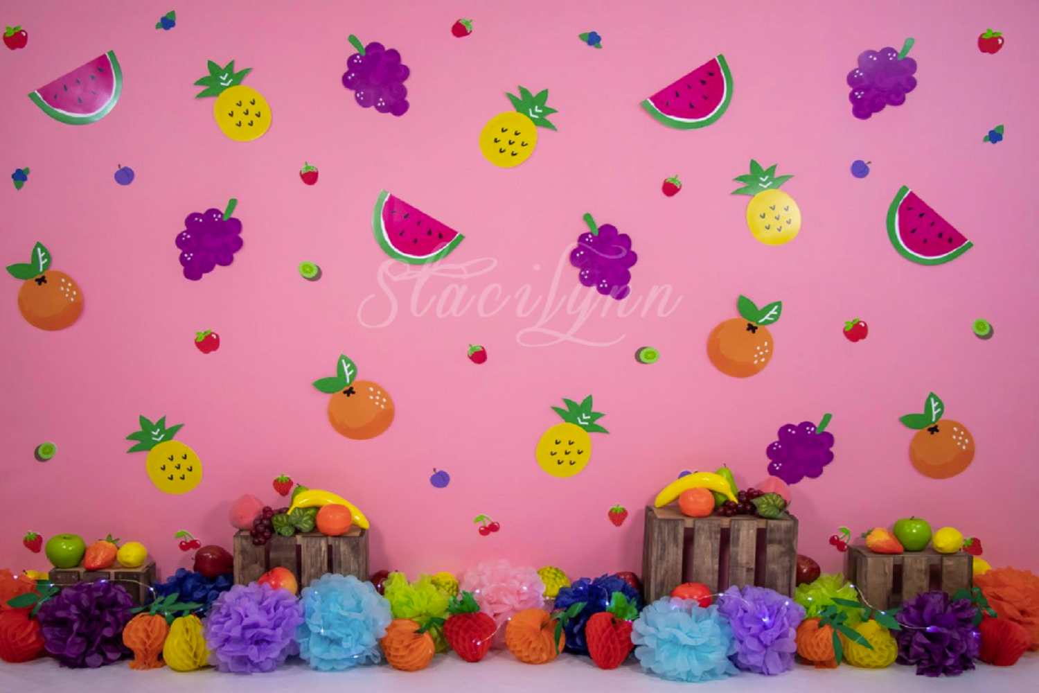 kateヴィンテージの濃いピンクの果物背景布
