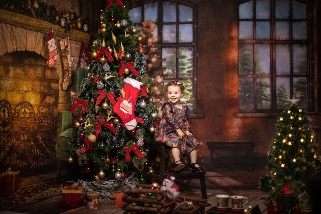 Kate レトロなリビングルームのクリスマスツリーの背景色