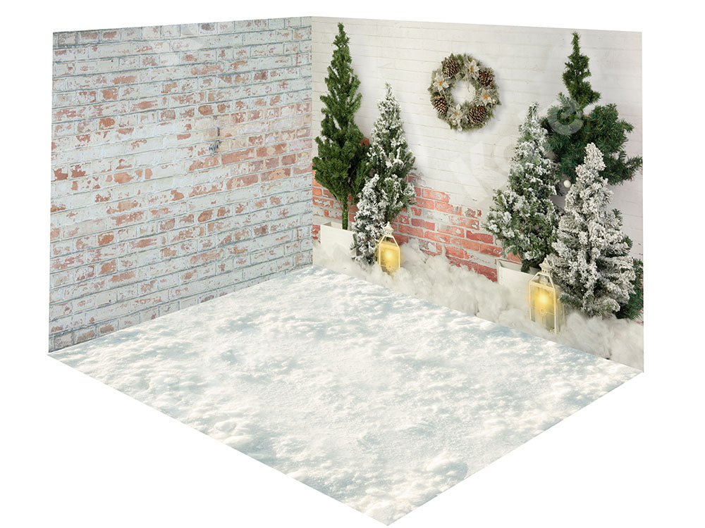 Kate クリスマスツリーのレンガの壁の雪の背景の部屋セット 設計されたEmetselch