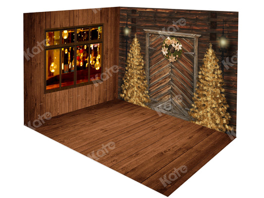 Kate レトロなクリスマスツリーの木製屋内背景部屋セット 設計されたEmetselch