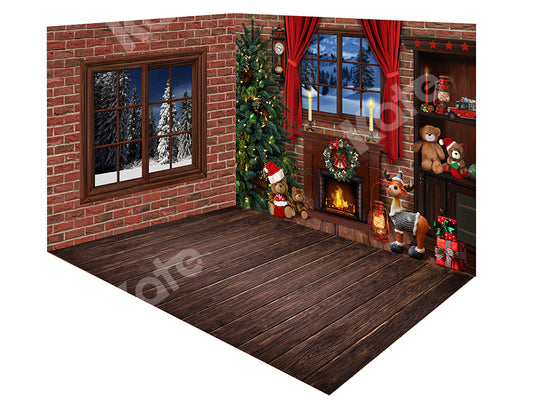 Kate クリスマスのレンガの壁の窓の暖炉の背景の部屋セット 設計されたEmetselch
