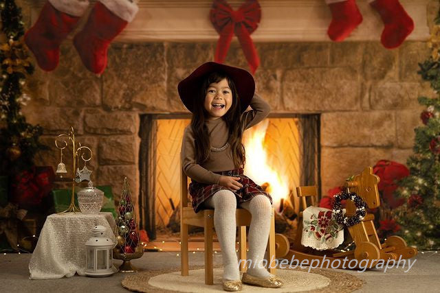 Kate 暖炉ソックスクリスマスツリー写真背景