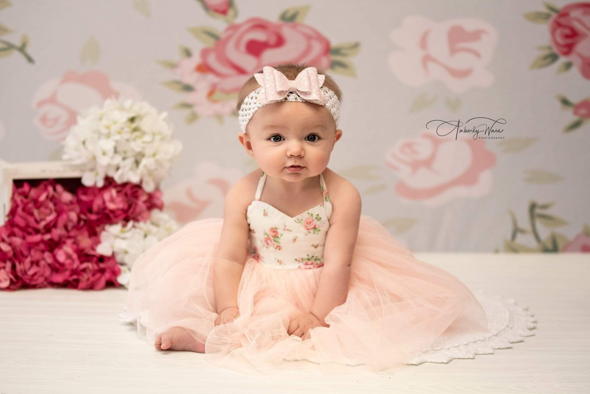 Kate ピンクの花柄白い背景パターン赤ちゃんの写真の背景