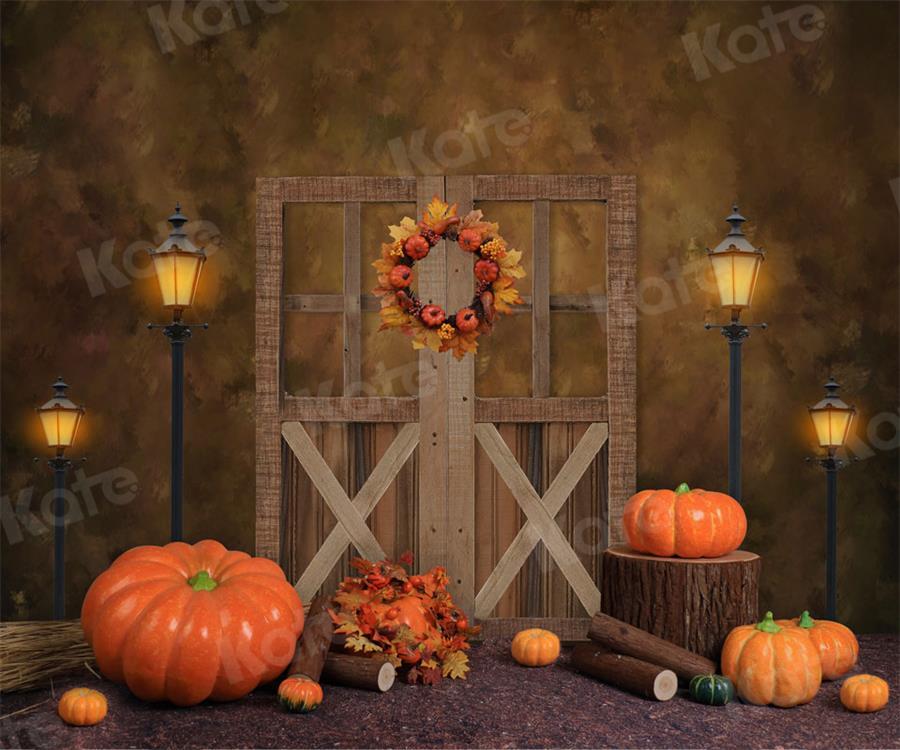 kate秋のカボチャの背景写真撮影のためのレトロな納屋のドア