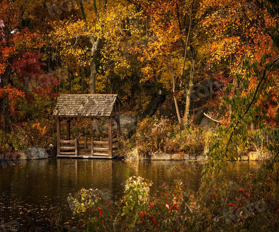 写真撮影のためのkateつの秋の湖の背景の森