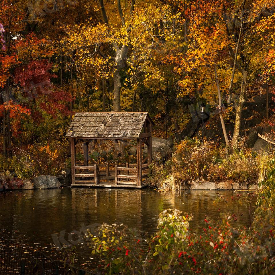 写真撮影のためのkateつの秋の湖の背景の森