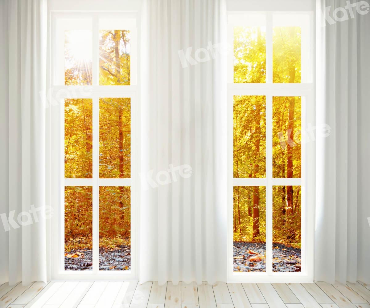 写真撮影のためのkate秋の森の黄色いドアの背景