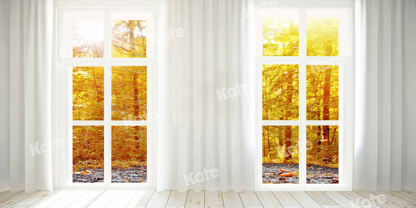 写真撮影のためのkate秋の森の黄色いドアの背景