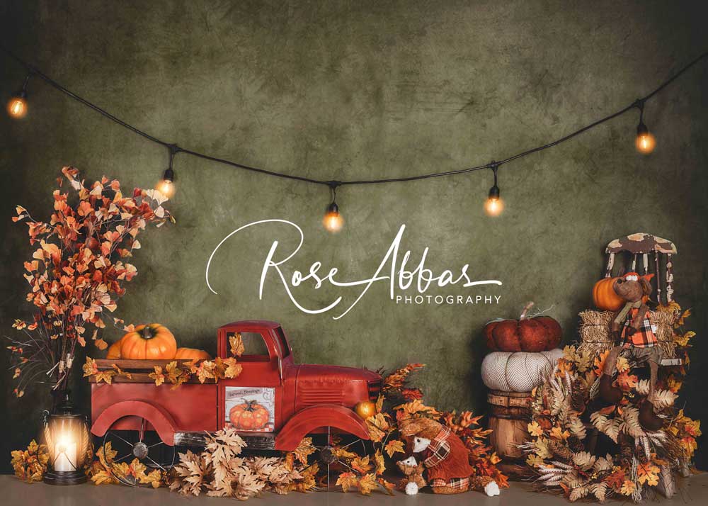 kate秋の落ち葉背景カボチャトラック