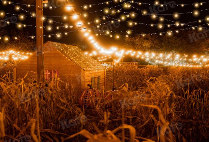 写真撮影のためのkate秋のカボチャの背景の家の夜