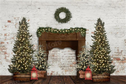 写真撮影のためのkateクリスマス冬の背景暖炉の花輪