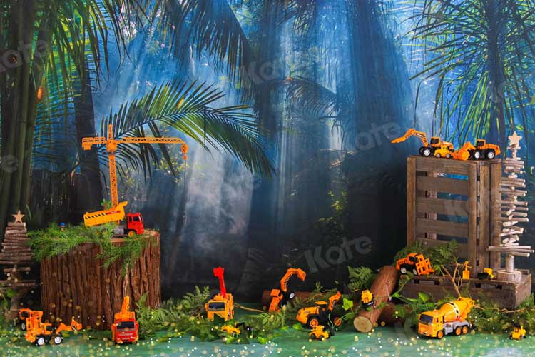写真撮影のためのkateジャングルの森の背景のおもちゃの車の建設