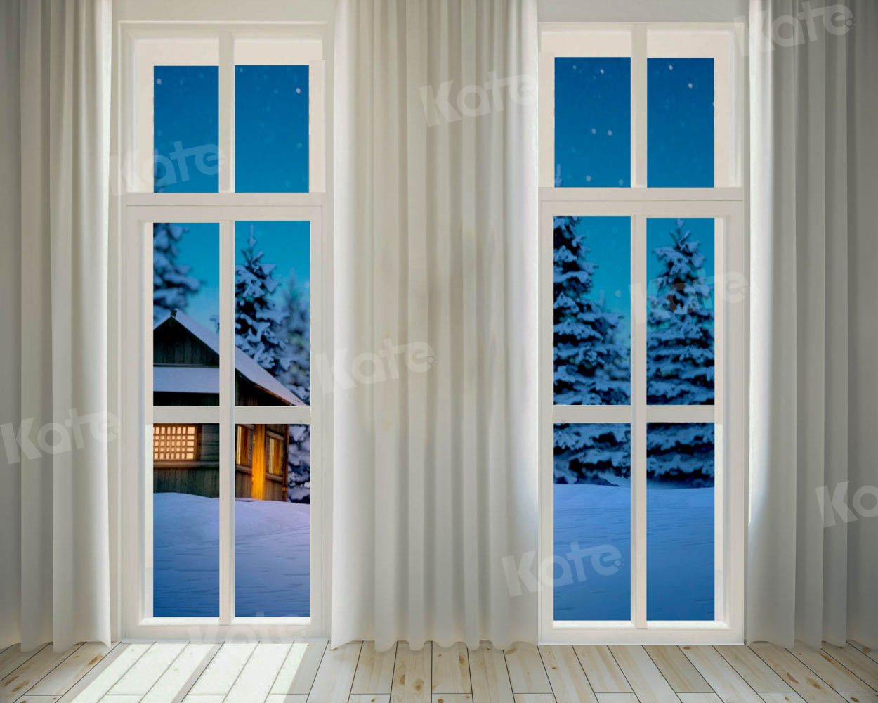 写真撮影のためのKate冬の夜の雪の背景ウィンドウ