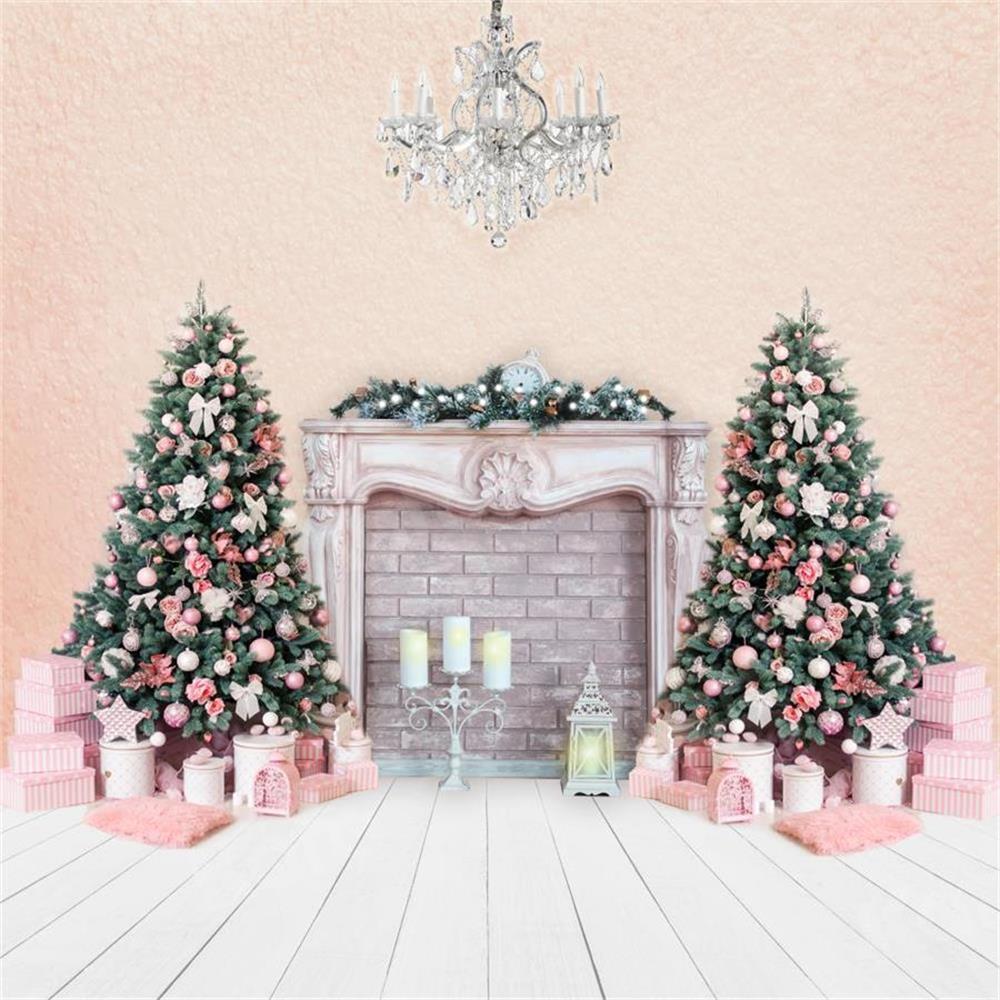 写真撮影のためのkateつのクリスマスツリーの背景暖炉ピンクの壁