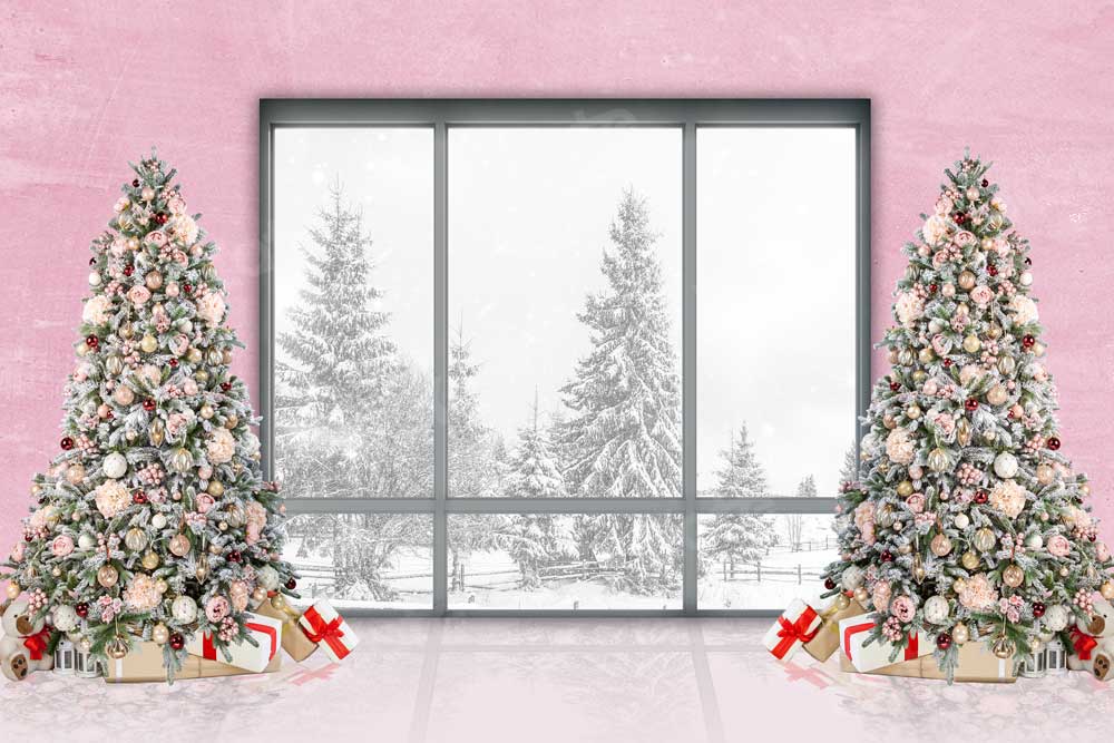 写真撮影のためのkateつのクリスマスウィンドウの背景ピンクの壁
