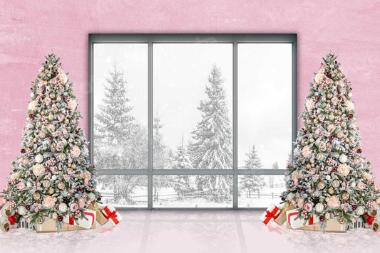 写真撮影のためのkateつのクリスマスウィンドウの背景ピンクの壁