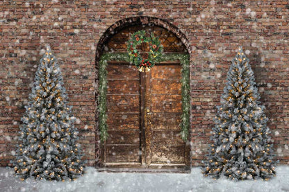 kateクリスマスツリーの背景写真撮影のためのレトロな雪の冬