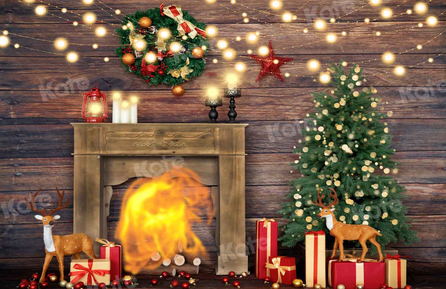 Kateクリスマス暖炉の背景ウッドハウス