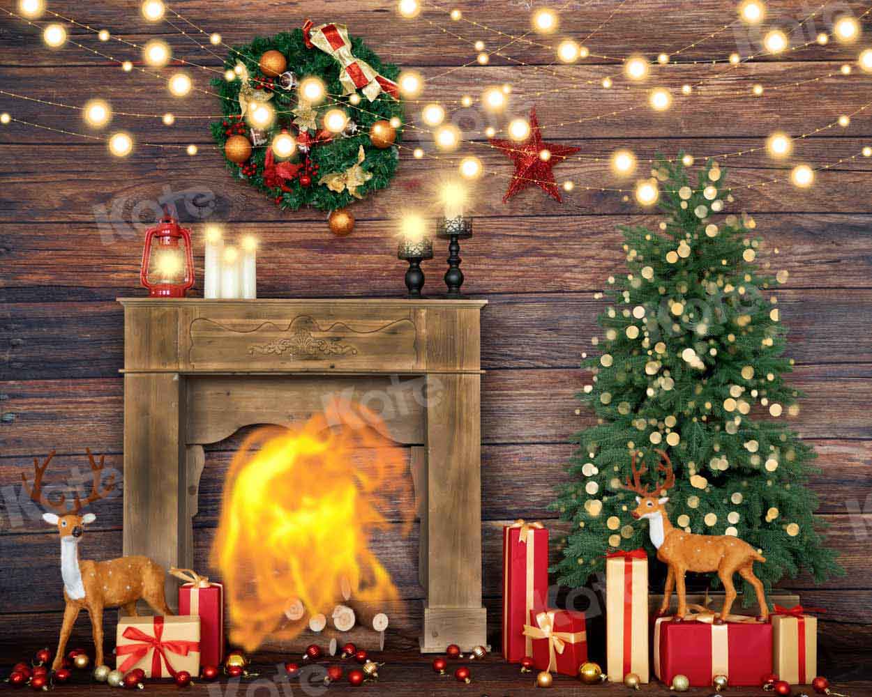 Kateクリスマス暖炉の背景ウッドハウス