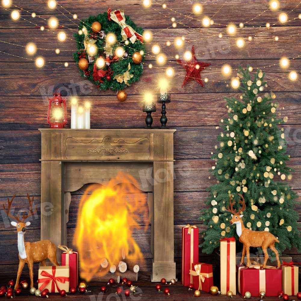 写真撮影のためのKateクリスマス暖炉の背景ウッドハウス